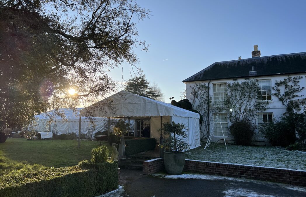 A marquee set up for a winter wedding
