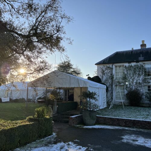 A marquee set up for a winter wedding