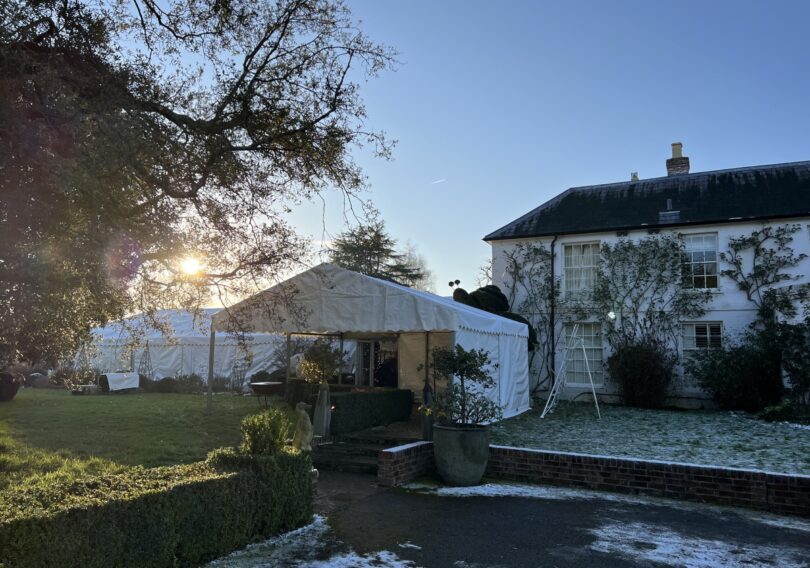 A marquee set up for a winter wedding