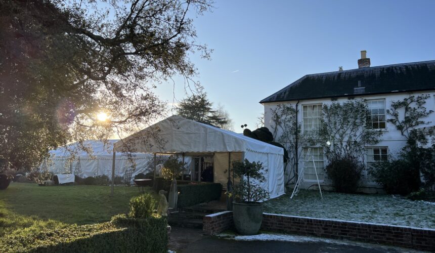 A marquee set up for a winter wedding